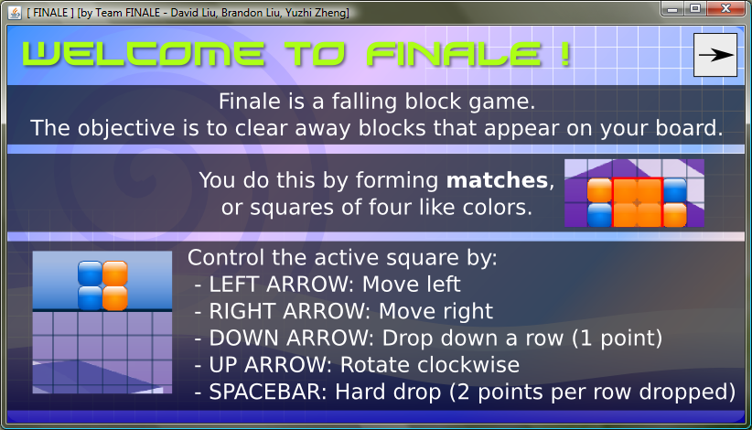 Game instructions screen