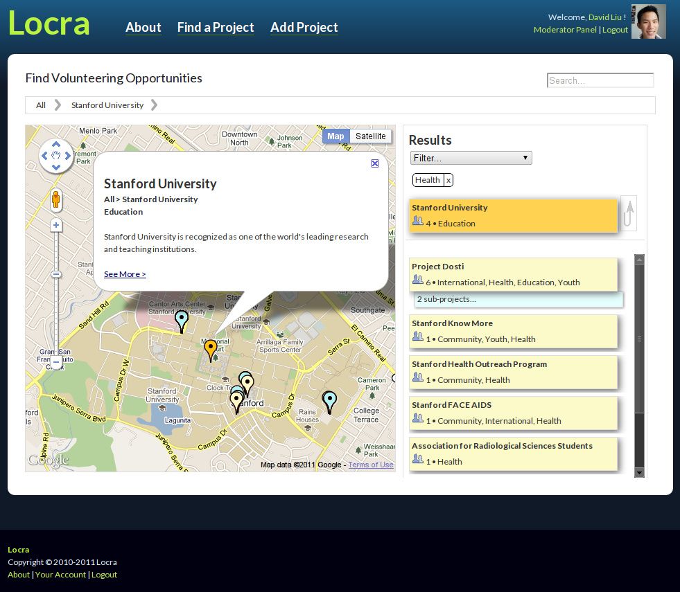 Screenshot of Locra website